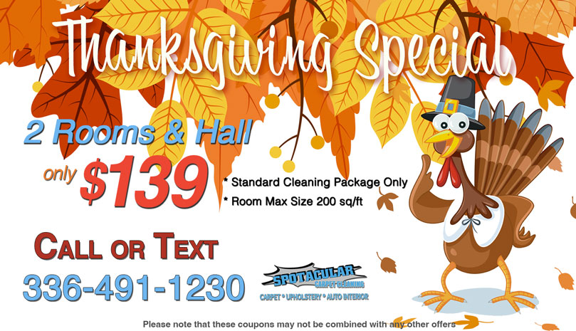 Thanksgiving Carpet Cleaning Special - 2 Room + Hall for $139
